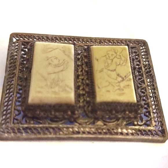 ANTIQUE Chinese Etched Silver Filigree Brooch - Picture 5 of 10